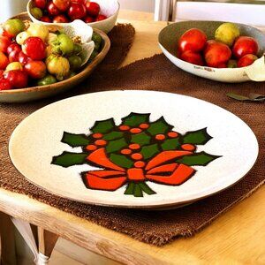 Annemarie Davidson Copper Floral Enamel Plate Christmas Holly Bow Sticker
